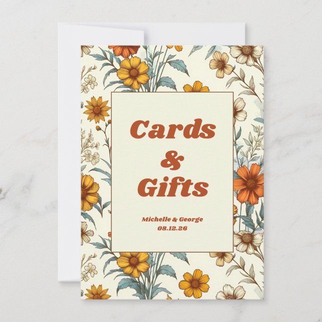 Floral 70s Timeless Wedding Cards & Gifts Sign (Front)