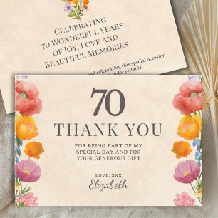 Floral 70th Birthday – Elegant Garden Design 70 Thank You Card