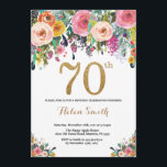 Floral 70th Birthday Invitation Gold Glitter<br><div class="desc">Floral 70th Birthday Invitation for Women. Watercolor Floral Flower. Gold Glitter. Pink,  Yellow,  Orange,  Purple Flower. Adult Birthday. For further customization,  please click the "Customize it" button and use our design tool to modify this template.</div>