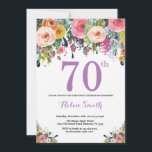 Floral 70th Birthday Invitation Purple<br><div class="desc">Floral 70th Birthday Invitation for Women. Watercolor Floral Flower. Pink,  Yellow,  Orange,  Purple Flower. Adult Birthday. 30th 40th 50th 60th 70th 80th 90th 100th 13th 15th 16th 18th 20th 21st Any Age. For further customization,  please click the "Customize it" button and use our design tool to modify this template.</div>