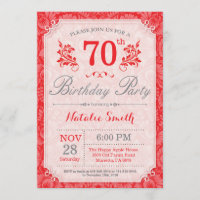 Floral 70th Birthday Invitation Red for Women