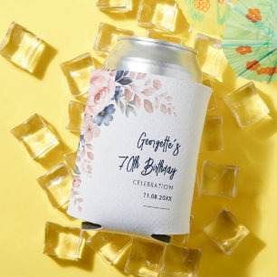 Floral 70th Birthday Party Botanical Script Can Cooler