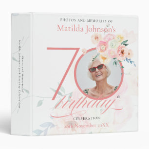 Floral 70th Birthday Party Pink Roses Custom Photo Binder