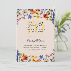 Floral 70th Birthday Party Program Menu Champagne