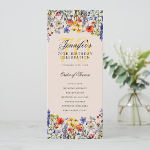 Floral 70th Birthday Program Menu Thanks Champagne