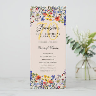Floral 70th Birthday Program Thank You Champagne