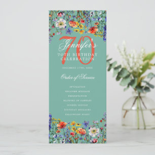Floral 70th Birthday Program Thank You Teal 