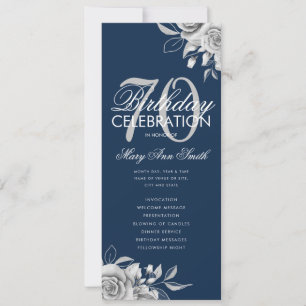 Floral 70th Birthday Programme Silver Navy avec me