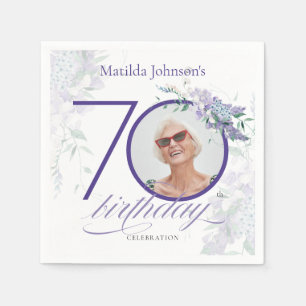 Floral 70th Birthday  Purple Wisteria Custom Photo Napkin