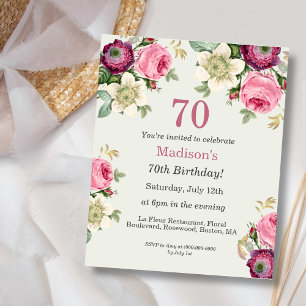 Floral 70th Budget Birthday Invitation