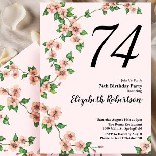 Floral 74th Birthday Invitation in Blush Pink
