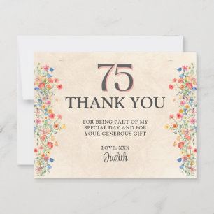 Floral 75th Birthday – Elegant Wildflower 70 years Thank You Card