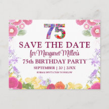 Floral 75th Birthday Save the Date Elegant