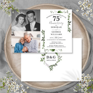 Floral 75th Wedding Anniversary Then & Now 2 Photo Invitation
