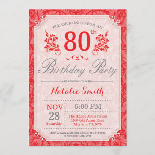 Floral 80e anniversaire Invitation Rouge pour les 