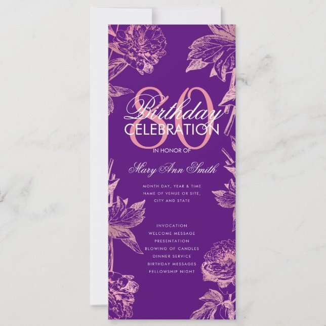 Floral 80e Anniversaire Programme Rose Gold Purple (Devant)