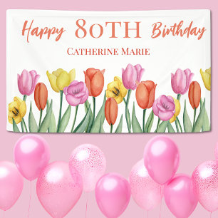 Floral 80th Birthday  Banner