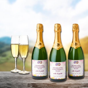 Floral 80th birthday bottle 80 years party  sparkling wine label