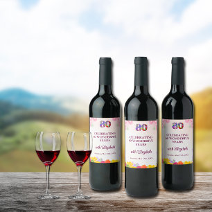 Floral 80th birthday bottle 80 years party  wine label