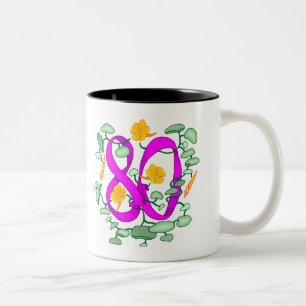 Floral 80th Birthday Gifts Two-Tone Coffee Mug