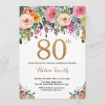Floral 80th Birthday Invitation Gold Glitter<br><div class="desc">Floral 80th Birthday Invitation for Women. Watercolor Floral Flower. Gold Glitter. Pink,  Yellow,  Orange,  Purple Flower. Adult Birthday. For further customization,  please click the "Customize it" button and use our design tool to modify this template.</div>