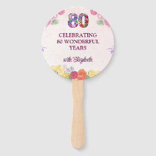 Floral 80th Birthday Party -  Elegant Pastel 80 Hand Fan