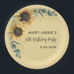 Floral 80th Birthday Party Sunflower Paper Plate<br><div class="desc">Celebrate eight decades of life with our vibrant and cheerful custom 80th birthday party sunflower paper plates. These eye-catching paper plates feature a bold, golden sunflower design that radiates warmth and joy, perfectly complementing the celebratory atmosphere of this milestone occasion. Ideal for both casual outdoor gatherings and more formal indoor...</div>