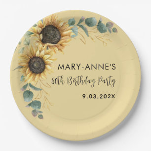 Floral 80th Birthday Party Sunflower Paper Plate