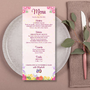Floral 80th Birthday - Pastel Elegant 80 Years  Menu