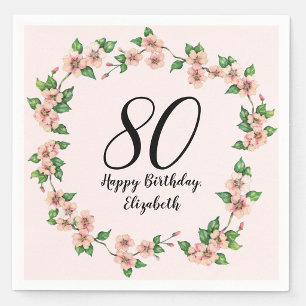 Floral 80th Birthday Pretty Blush Pink Napkin