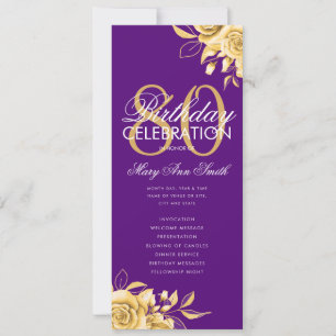 Floral 80th Birthday Program Gold & Purple w/ Menu