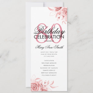 Floral 80th Birthday Program Rose Gold Menu