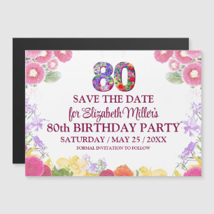  Floral 80th birthday save the date 80 elegant  Magnetic Invitation