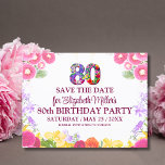 Floral 80th birthday save the date 80 elegant  Postcard<br><div class="desc">Floral 80th birthday save the date 80 elegant Postcard. Celebrate an incredible milestone with this beautiful, floral-themed Save the Date card for an 80th birthday party! Featuring vibrant flower designs, a bold "80, " and a customizable message, this card is perfect for gathering family and friends to honour a special...</div>