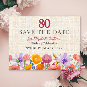 Floral 80th Birthday Save the Date - Garden Party Invitation