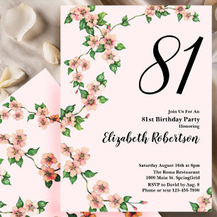 Floral 81st Birthday Invitation in Blush Pink