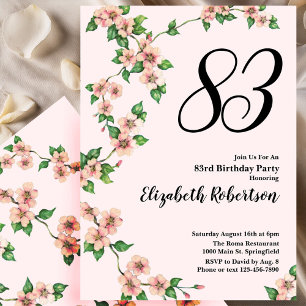 Floral 83rd Birthday Invitation in Blush Pink