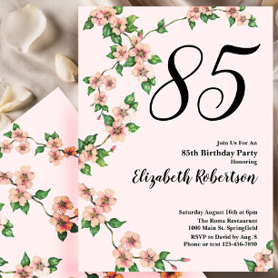 Floral 85th Birthday Invitation in Blush Pink