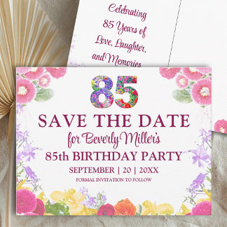 Floral 85th Birthday Save The Date Elegant Announcement Postcard