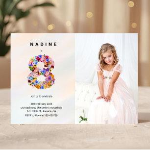 Floral 8th Birthday Invitation Spring Modern Style