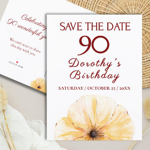 Floral 90th Birthday – Elegant Yellow Bloom Design Announcement Postcard
