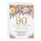 Floral 90th Birthday Invitation Gold Glitter