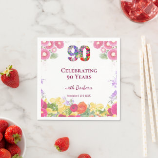 Floral 90th Birthday Napkins Elegant Design