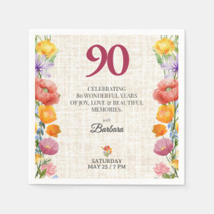 Floral 90th Birthday Party - Chic Linen Garden Napkin