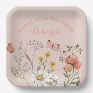 Floral 90th Birthday Party  Paper Plate