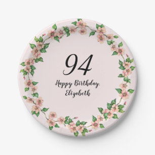 Floral 94th Birthday Pretty Blush Pink Paper Plate