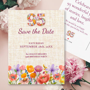 Floral 95th Birthday - 95 Modern Save the Date Announcement Postcard