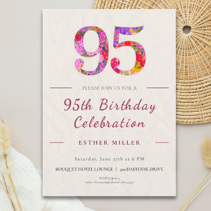 Floral 95th Birthday - Elegant Celebration Invitation