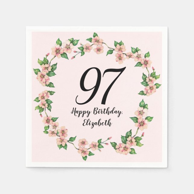 Floral 97th Birthday Pretty Blush Pink Napkin (Front)