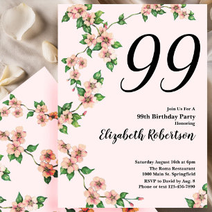 Floral 99th Birthday Invitation in Blush Pink